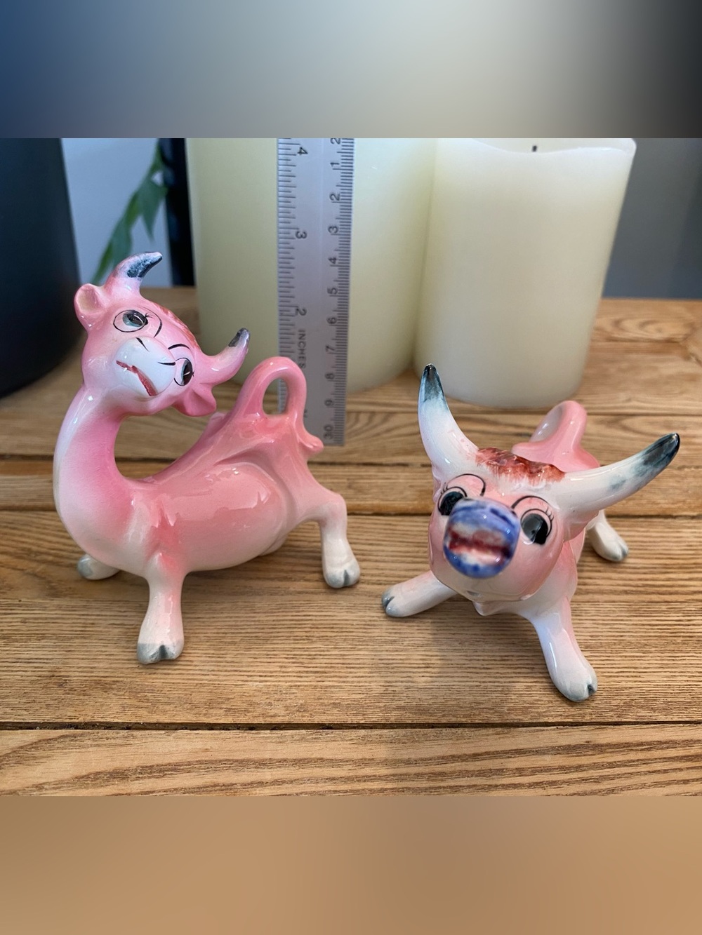 VTG MCM Pink Long Neck Cow Bull Salt & Pepper Shakers - Kitsch Ceramic